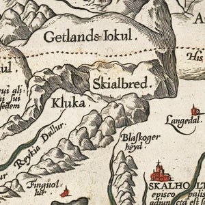 Vintage Iceland Map with Sea Monsters 1587