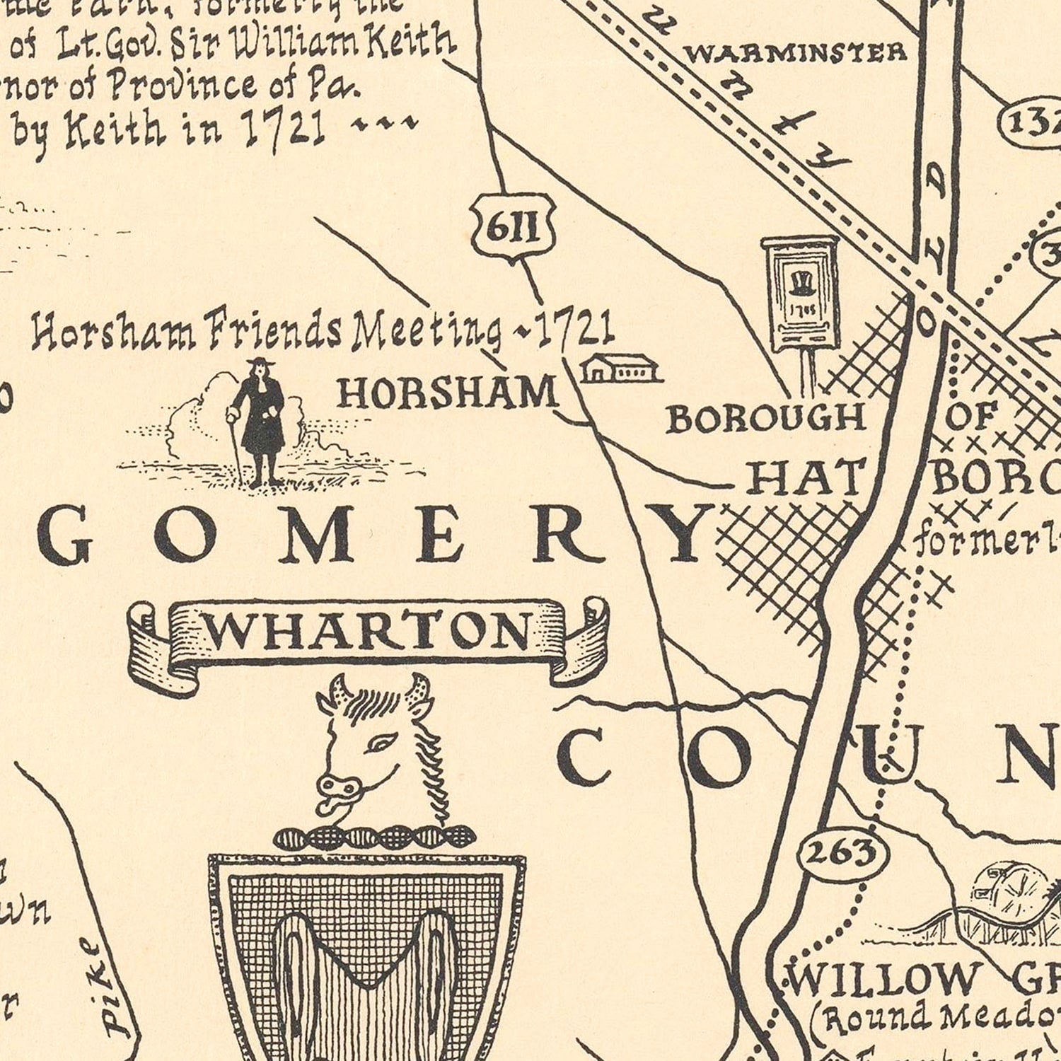 Vintage Old York Road Pennsylvania Map 1941