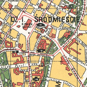 Vintage Map of Krakow, Poland 1928