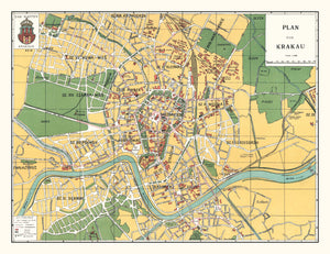 Vintage Map of Krakow, Poland 1928
