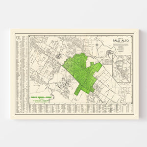 Vintage Map of Palo Alto, California 1953