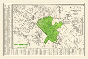 Vintage Map of Palo Alto, California 1953