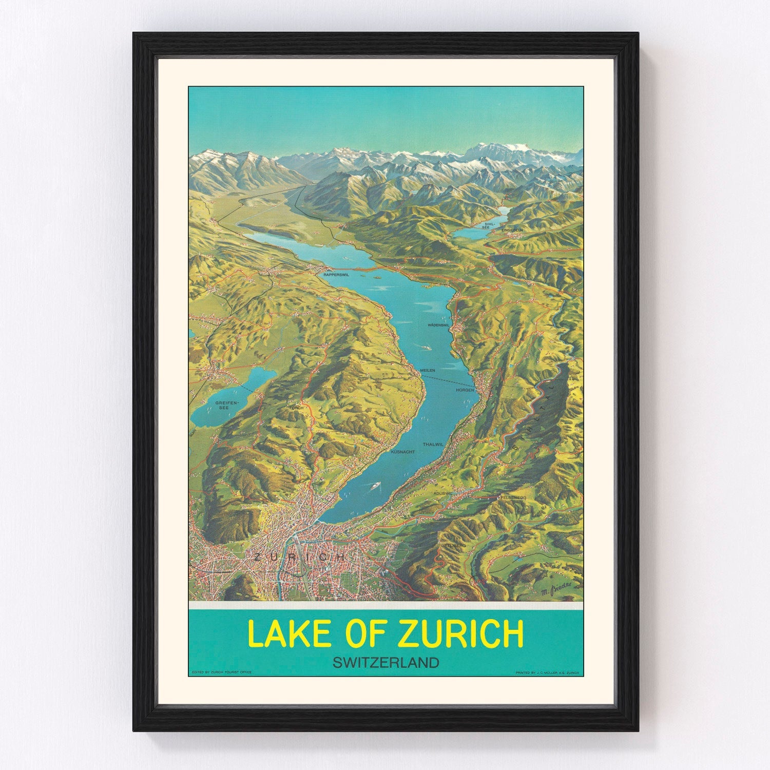 Vintage Map of Zurich, Switzerland 1939