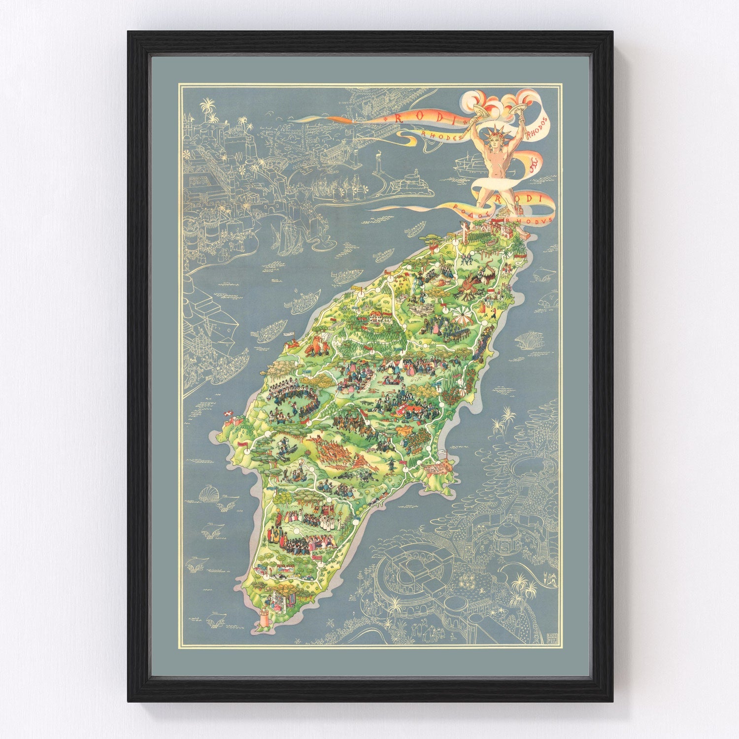 Vintage Rhodes Greece Map 1935