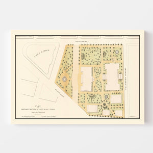 Vintage City Hall Park Map New York City 1871