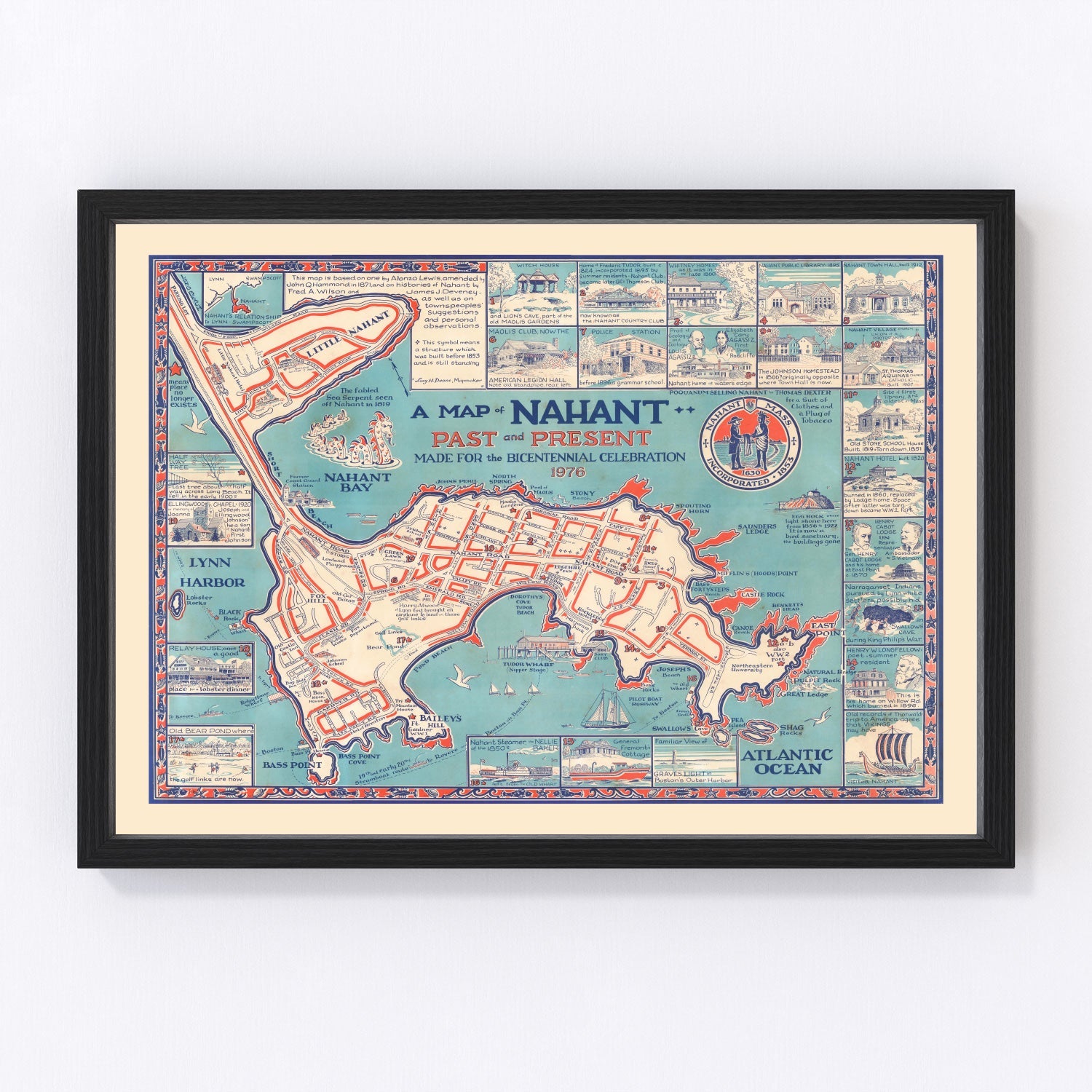 Vintage Nahant Massachusetts Map 1976