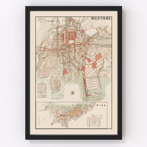Vintage Map of Hiroshima, Japan 1922