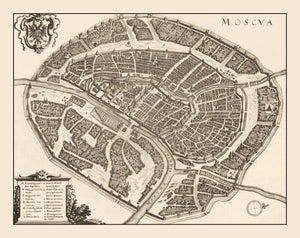 Vintage Map of Moscow, Russia 1646