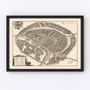 Vintage Map of Moscow, Russia 1646