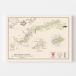 Vintage 84th Infantry Division Route Map of Europe 1945