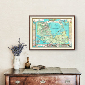 Vintage Pictorial Nantucket Map 1964