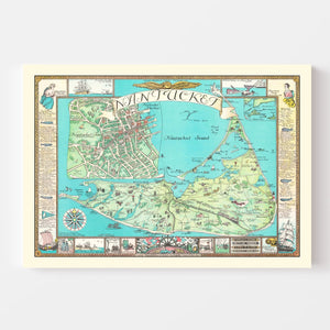 Vintage Pictorial Nantucket Map 1964