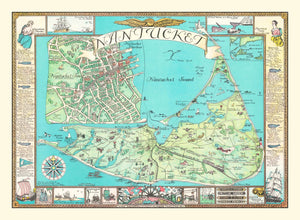 Vintage Pictorial Nantucket Map 1964