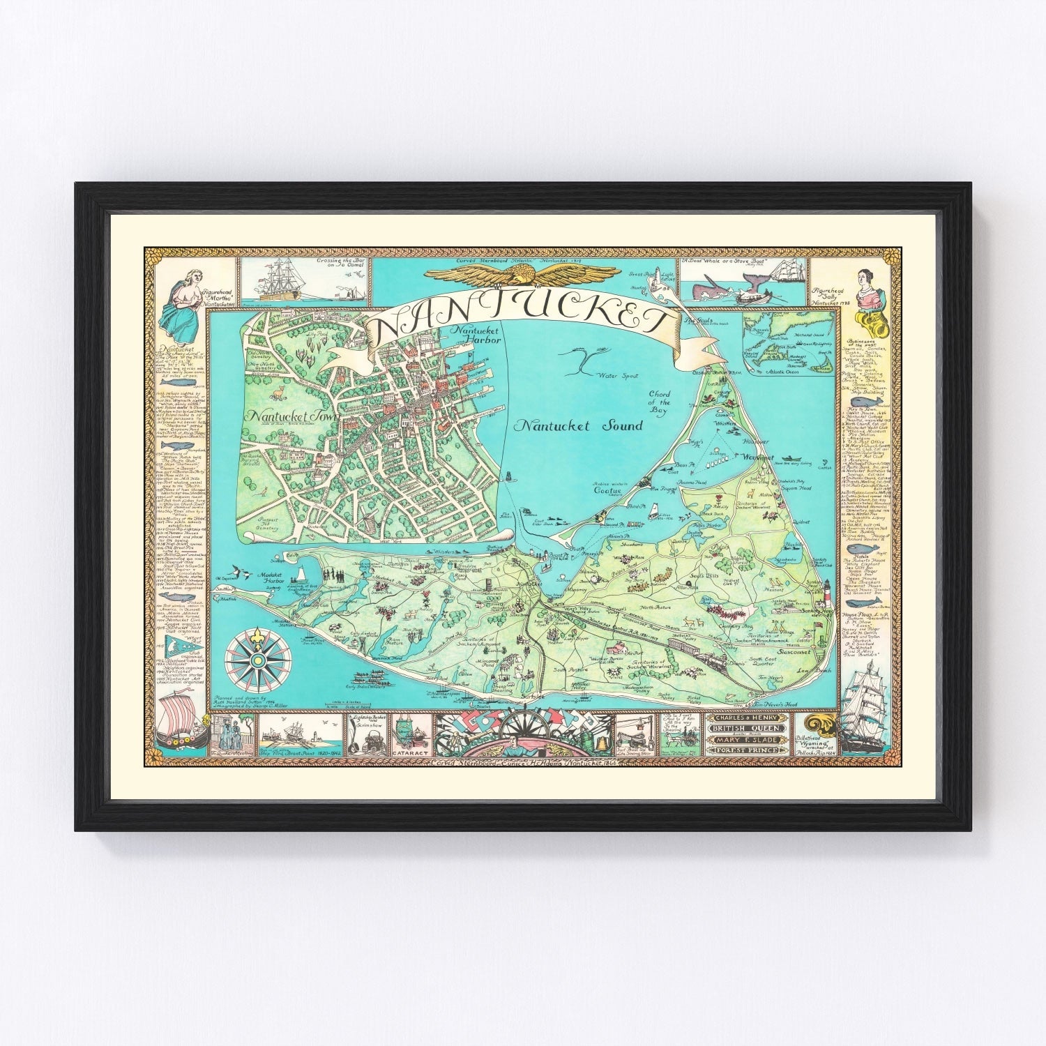 Vintage Pictorial Nantucket Map 1964