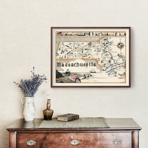 Vintage Map of Massachusetts 1930