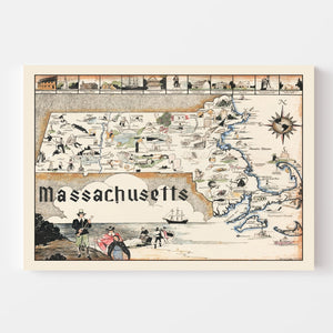 Vintage Map of Massachusetts 1930