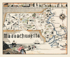 Vintage Map of Massachusetts 1930