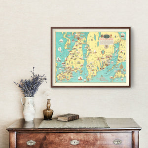 Vintage Rhode Island & Massachusetts Map 1933