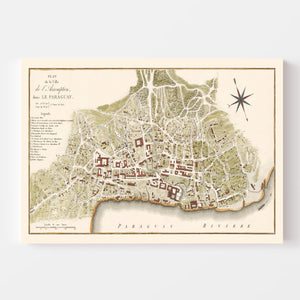 Vintage Map of Asuncion, Paraguay 1809