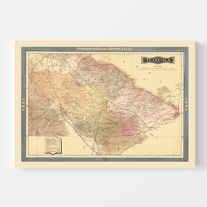Vintage Tiaxcala, Mexico Map 1897