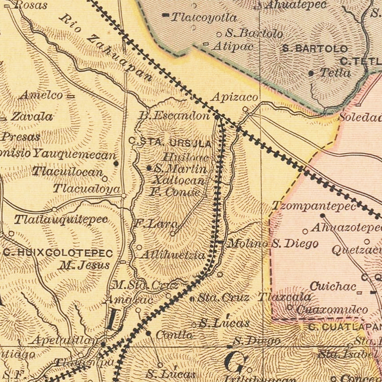 Vintage Tiaxcala, Mexico Map 1897