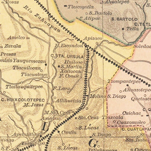Vintage Tiaxcala, Mexico Map 1897