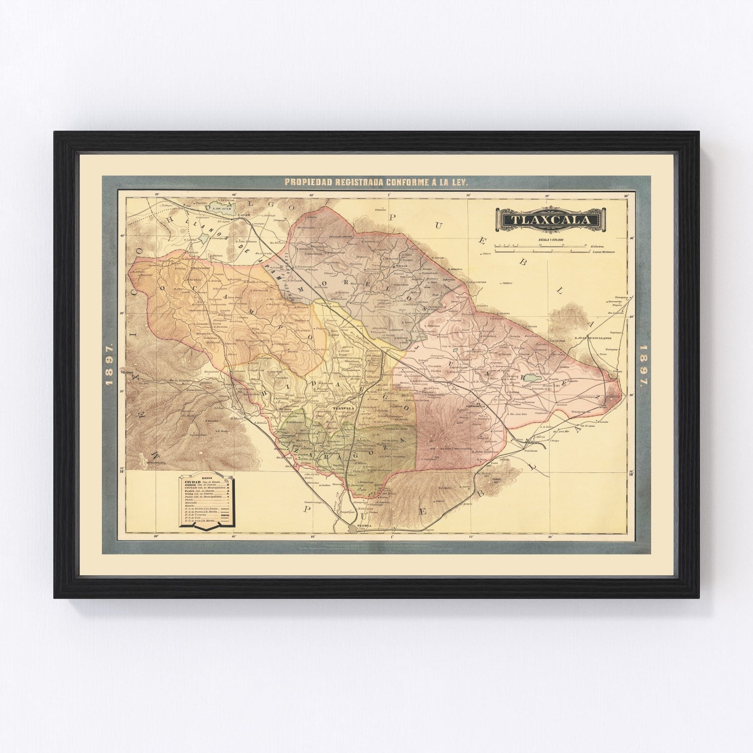 Vintage Tiaxcala, Mexico Map 1897