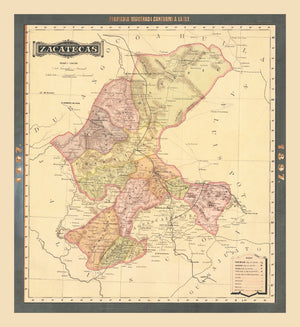 Vintage Zacatecas, Mexico Map 1897