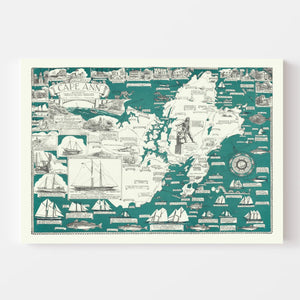 Vintage Pictorial Map of Cape Ann 1947
