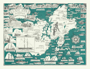 Vintage Pictorial Map of Cape Ann 1947