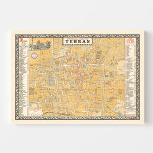 Vintage Map of Tehran, Iran 1961