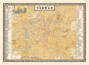 Vintage Map of Tehran, Iran 1961