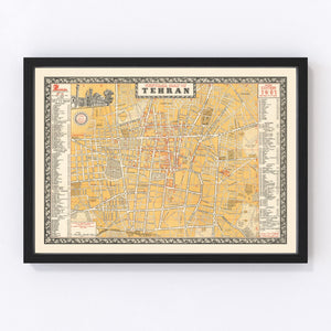 Vintage Map of Tehran, Iran 1961