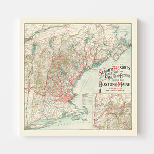 Vintage New England Summer Resorts Map 1910