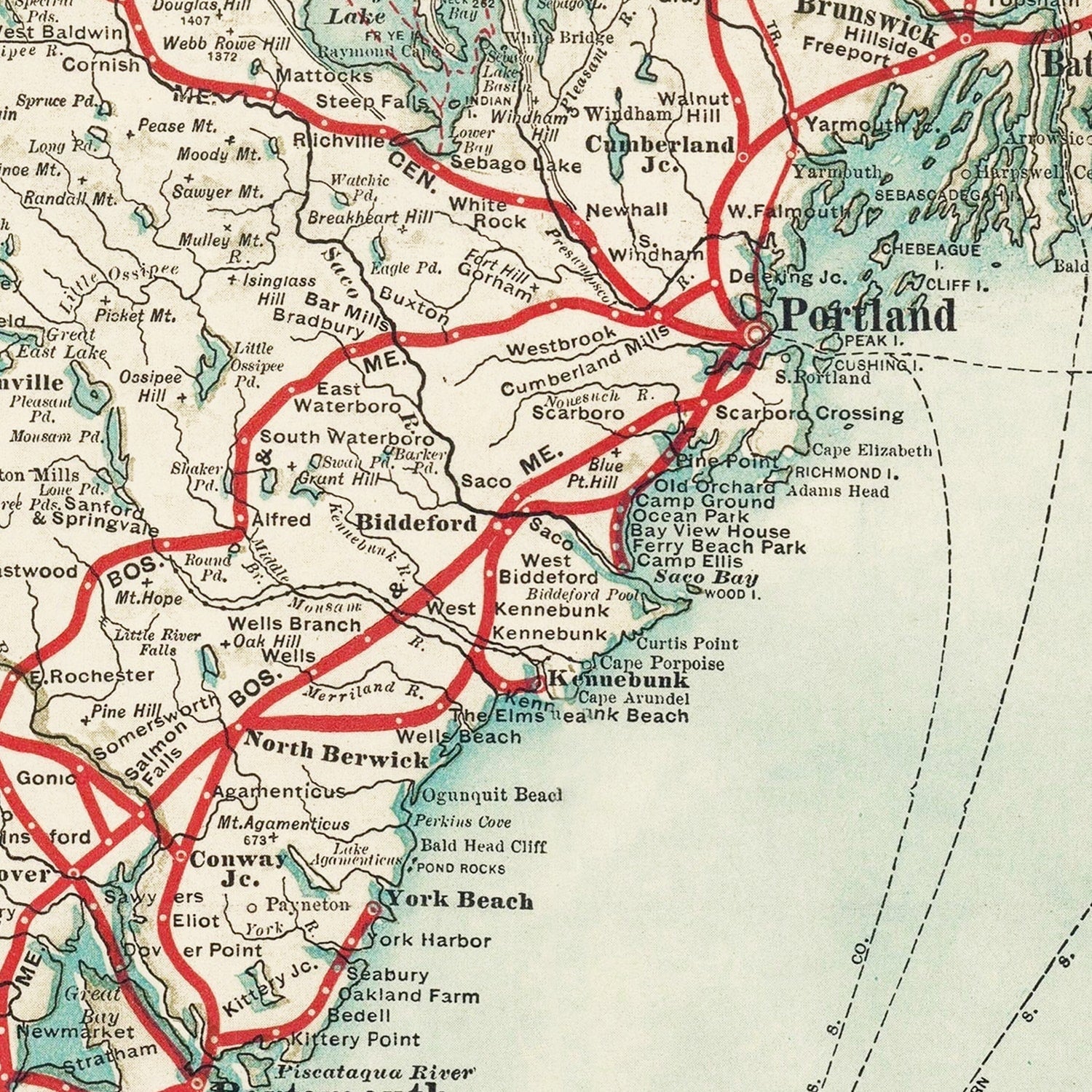 Vintage New England Summer Resorts Map 1910
