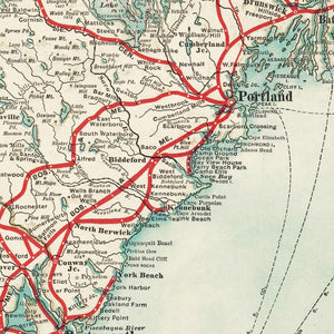 Vintage New England Summer Resorts Map 1910