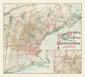 Vintage New England Summer Resorts Map 1910