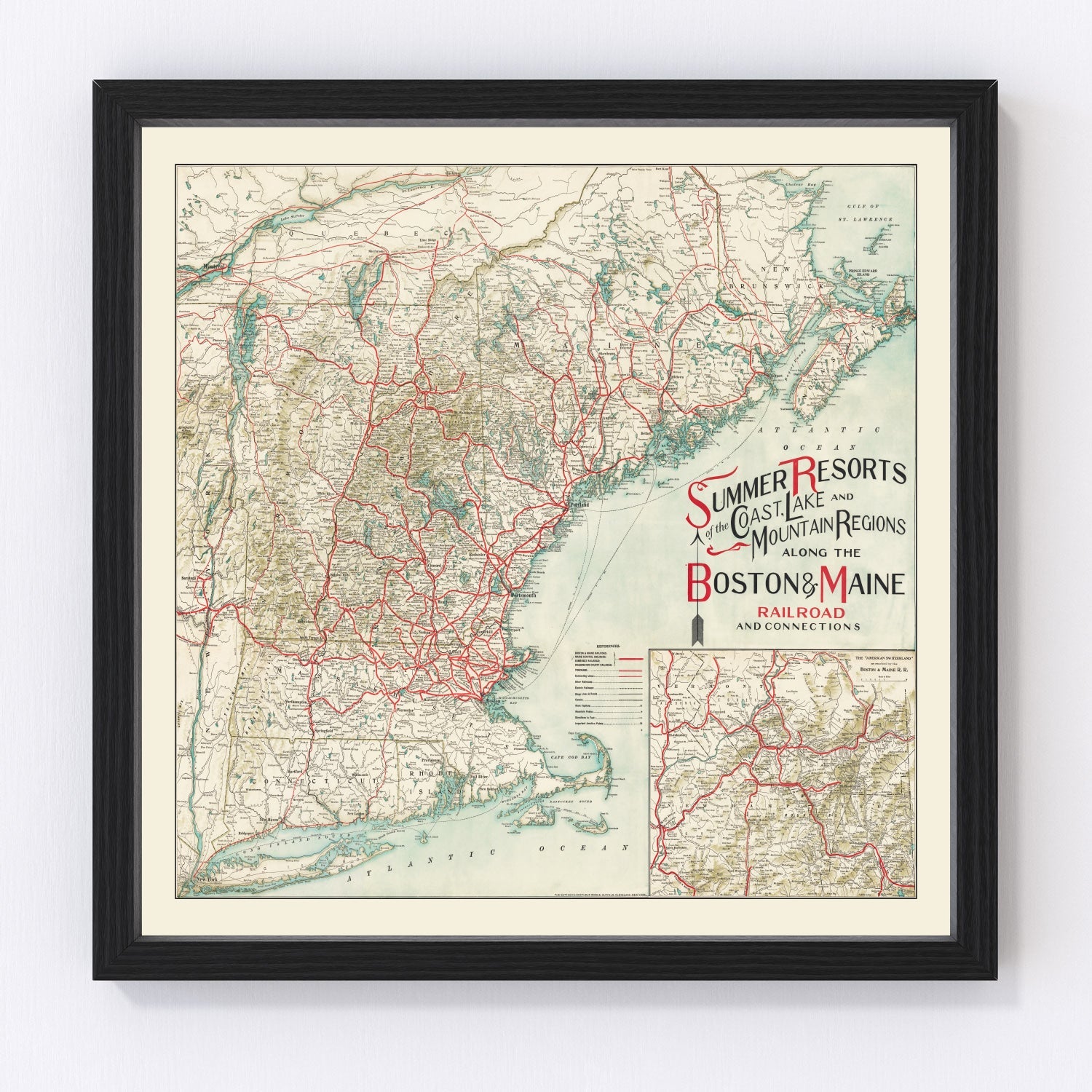 Vintage New England Summer Resorts Map 1910