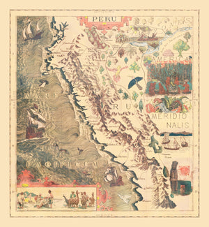 Vintage Pictorial Map of Peru 1597
