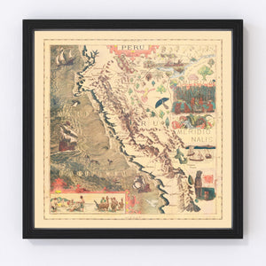 Vintage Pictorial Map of Peru 1597