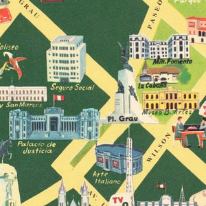 Vintage Map of Lima, Peru 1954