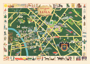 Vintage Map of Lima, Peru 1954