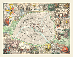 Vintage Map of Paris, France 1937