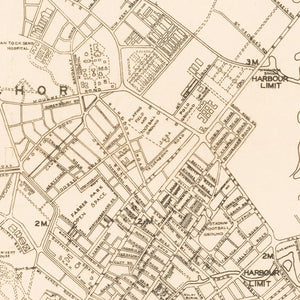 Vintage Map of Singapore City, Singapore 1930