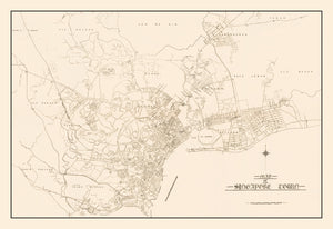 Vintage Map of Singapore City, Singapore 1930