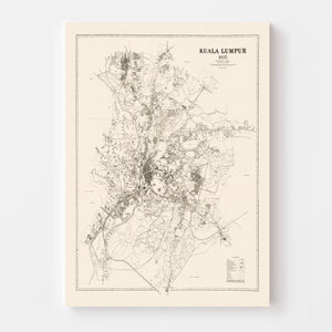 Vintage Map of Kuala Lumpur, Malaysia 1936