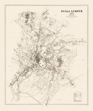 Vintage Map of Kuala Lumpur, Malaysia 1936