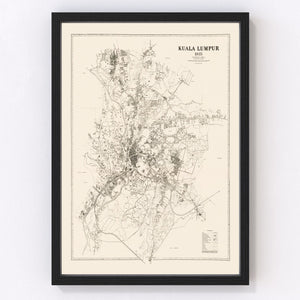 Vintage Map of Kuala Lumpur, Malaysia 1936