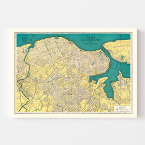 Vintage Map of Havana, Cuba 1945