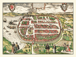 Vintage Map of Barth, Germany 1593